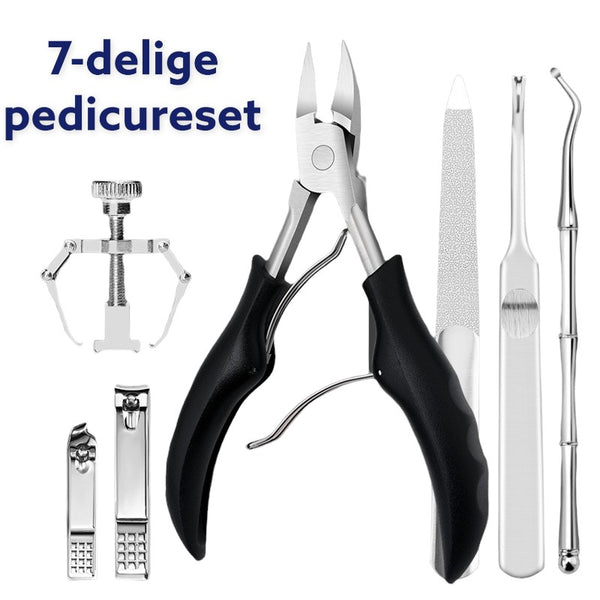 Medies - Luxe 7-delige pedicureset met nageltang & nagelknippers  pedicure set | nageltang voor harde teennagels | ingegroeide teennagels | kalknagels | teennagelknipper | nagelschaar - met luxe opbergtas - 7 stuks